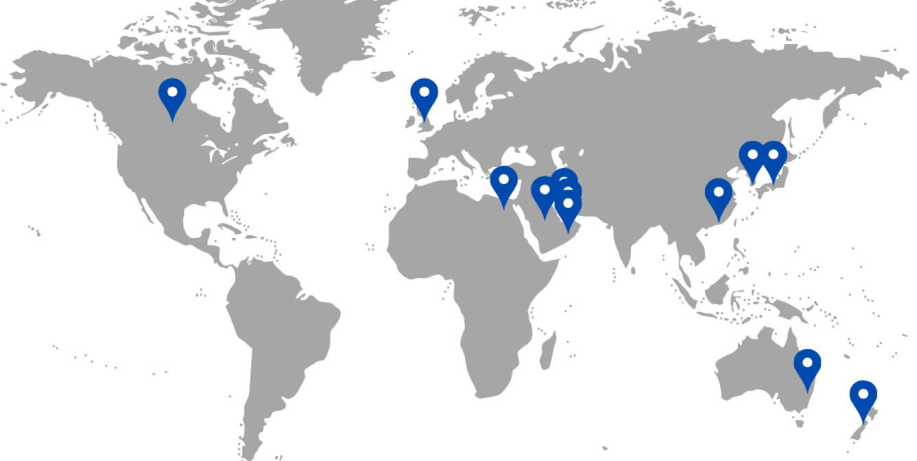 A map of the world with pins on countries where Iconic Manpower has deployed Filipino workers to